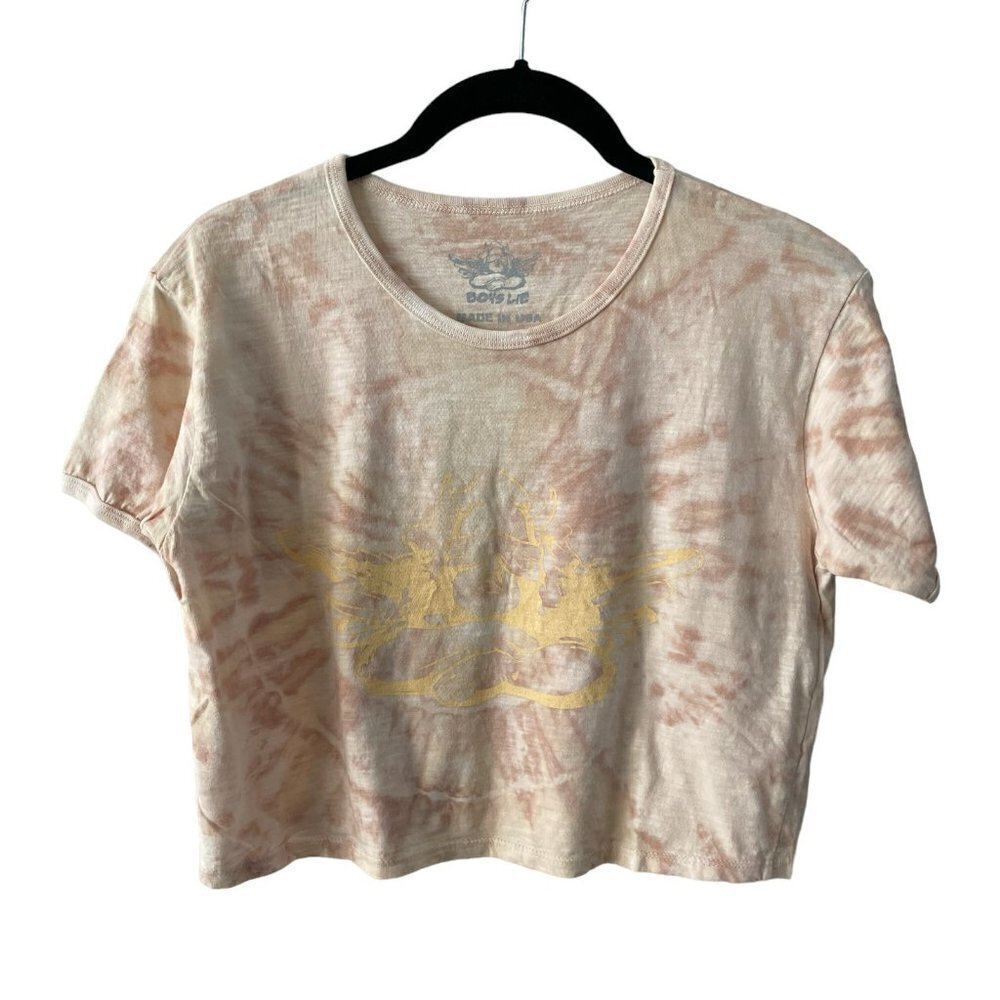 Boys Lie Cropped Flower Tie-Dye Crew Neck Short Sleeve T-Shirt Cream Medium